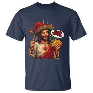 Funny Jesus Taco Mexican T Shirt Let Us Taco About Jesus TS14 Navy Print Your Wear