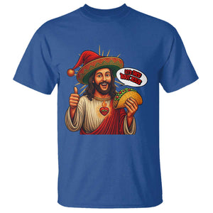 Funny Jesus Taco Mexican T Shirt Let Us Taco About Jesus TS14 Royal Blue Print Your Wear