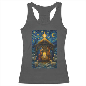 Jesus Christmas Racerback Tank Top Starry Night Nativity Scene Xmas TS14 Dark Heather Print Your Wear