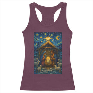 Jesus Christmas Racerback Tank Top Starry Night Nativity Scene Xmas TS14 Maroon Print Your Wear