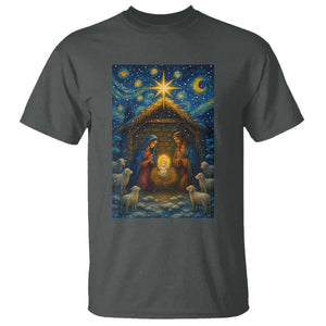 Jesus Christmas T Shirt Starry Night Nativity Scene Xmas TS14 Dark Heather Print Your Wear