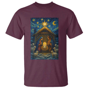 Jesus Christmas T Shirt Starry Night Nativity Scene Xmas TS14 Maroon Print Your Wear