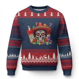 Cinco De Mayo Xmas Ugly Christmas Sweater Mexican Sugar Skull Sombrero Tequila Party TS14 Navy Red Print Your Wear