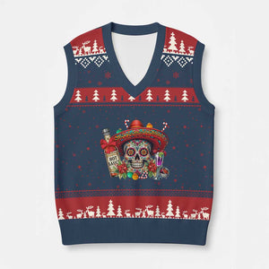 Cinco De Mayo Xmas V-Neck Knit Sweater Vest Mexican Sugar Skull Sombrero Tequila Party TS14 Navy Red Print Your Wear