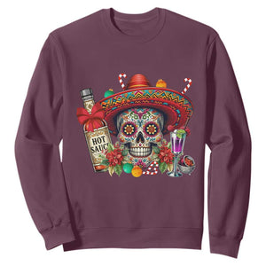 Cinco De Mayo Christmas Sweatshirt Mexican Sugar Skull Sombrero Tequila Party TS14 Maroon Print Your Wear
