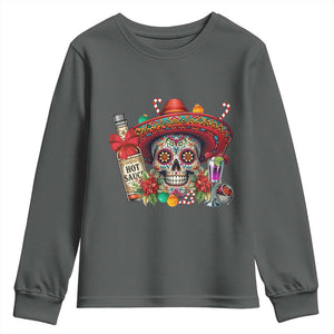 Cinco De Mayo Christmas Youth Sweatshirt Mexican Sugar Skull Sombrero Tequila Party TS14 Dark Heather Print Your Wear