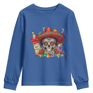 Cinco De Mayo Christmas Youth Sweatshirt Mexican Sugar Skull Sombrero Tequila Party TS14 Royal Blue Print Your Wear