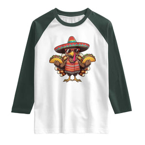 Funny Thanksgiving Turkey Raglan Shirt Taco Mexican Christmas TS14 White Dark Forest Green Print Your Wear
