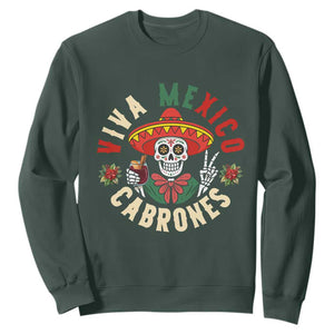 Viva Mexico Cabrones Sweatshirt Mexican Skull Christmas TS14 Dark Forest Green Print Your Wear