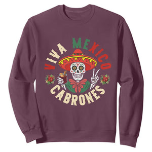 Viva Mexico Cabrones Sweatshirt Mexican Skull Christmas TS14 Maroon Print Your Wear