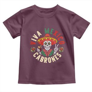 Viva Mexico Cabrones Toddler T Shirt Mexican Skull Christmas TS14 Maroon Print Your Wear