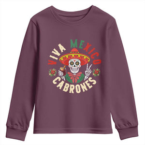 Viva Mexico Cabrones Youth Sweatshirt Mexican Skull Christmas - Print Your Wear