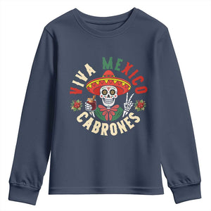 Viva Mexico Cabrones Youth Sweatshirt Mexican Skull Christmas - Print Your Wear