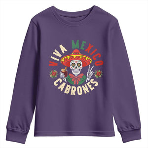 Viva Mexico Cabrones Youth Sweatshirt Mexican Skull Christmas - Print Your Wear