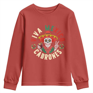 Viva Mexico Cabrones Youth Sweatshirt Mexican Skull Christmas - Print Your Wear