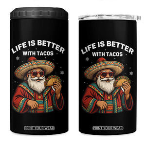 Funny Santa Taco Mexican 4 in 1 Can Cooler Tumbler Life Is Better With Tacos TS14 One Size: 16 oz Black Print Your Wear