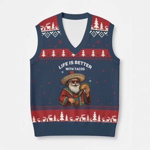 Funny Santa Taco Mexican V-Neck Knit Sweater Vest Life Is Better With Tacos TS14 Navy Red Print Your Wear