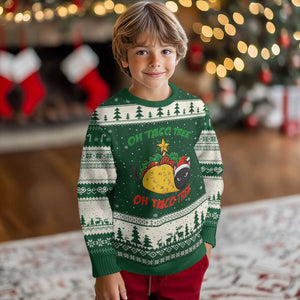 Funny Taco Cat Tree Xmas Ugly Christmas Sweater TS14 Forest Green Beige Print Your Wear