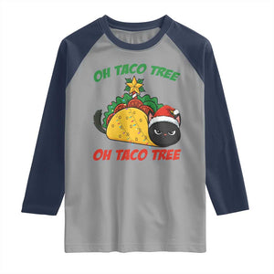 Funny Taco Cat Tree Christmas Raglan Shirt TS14 Sport Gray Navy Print Your Wear