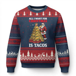 Funny Santa Taco Ugly Christmas Sweater All I Want For Xmas Is Taco TS14 Navy Red Print Your Wear