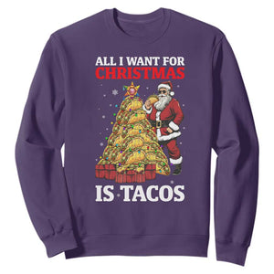 Funny Santa Taco Sweatshirt All I Want For Christmas Is Taco TS14 Purple Print Your Wear