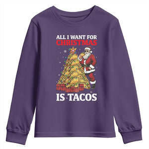 Funny Santa Taco Youth Sweatshirt All I Want For Christmas Is Taco TS14 Purple Print Your Wear