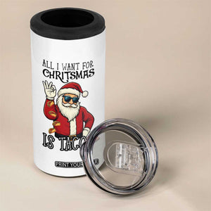 Funny Santa Taco Christmas 4 in 1 Can Cooler Tumbler All I Want For Christmas Is Taco TS14 Print Your Wear