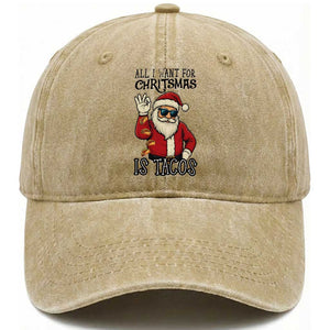 Funny Santa Taco Christmas Washed Cotton Baseball Cap All I Want For Christmas Is Taco TS14 Washed Cap Universal Fit Khaki Print Your Wear
