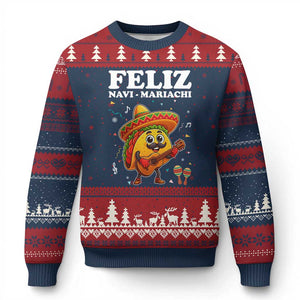 Funny Taco Mexican Xmas Ugly Christmas Sweater Feliz Navi Mariachi TS14 Navy Red Print Your Wear