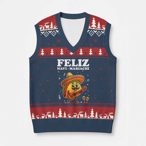 Funny Taco Mexican Xmas V-Neck Knit Sweater Vest Feliz Navi Mariachi TS14 Navy Red Print Your Wear