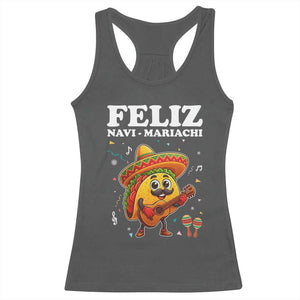 Funny Taco Mexican Christmas Racerback Tank Top Feliz Navi Mariachi TS14 Dark Heather Print Your Wear