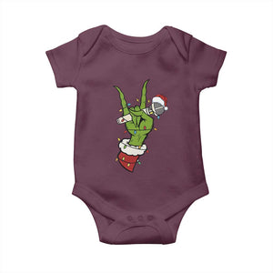 Funny Christmas Rock Baby Onesie Rock Green Hand Style Xmas TS14 Maroon Print Your Wear