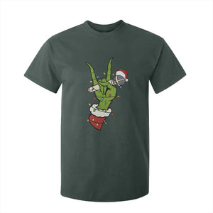 Funny Christmas Rock T Shirt For Kid Rock Green Hand Style Xmas TS14 Dark Forest Green Print Your Wear