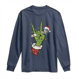 Funny Christmas Rock Long Sleeve Shirt Rock Green Hand Style Xmas TS14 Navy Print Your Wear