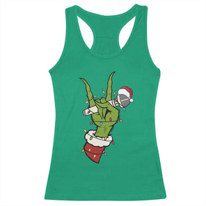 Funny Christmas Rock Racerback Tank Top Rock Green Hand Style Xmas - Print Your Wear