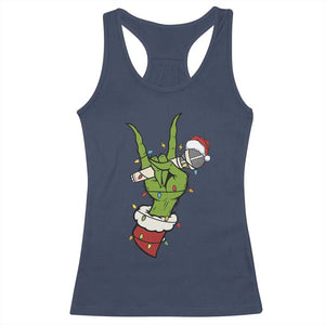 Funny Christmas Rock Racerback Tank Top Rock Green Hand Style Xmas - Print Your Wear