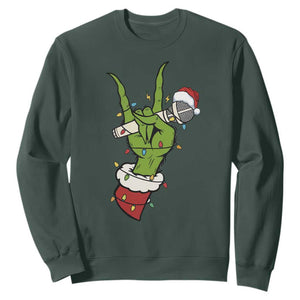 Funny Christmas Rock Sweatshirt Rock Green Hand Style Xmas TS14 Dark Forest Green Print Your Wear