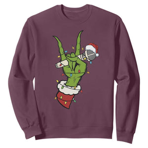 Funny Christmas Rock Sweatshirt Rock Green Hand Style Xmas TS14 Maroon Print Your Wear