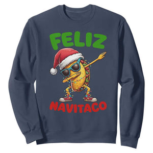 Funny Taco Mexican Christmas Sweatshirt Feliz Navitaco TS14 Navy Print Your Wear