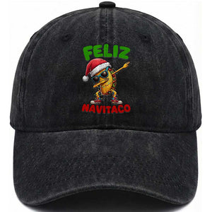 Funny Taco Mexican Christmas Washed Cotton Baseball Cap Feliz Navitaco TS14 Washed Cap Universal Fit Black Print Your Wear