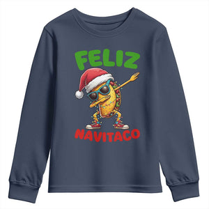 Funny Taco Mexican Christmas Youth Sweatshirt Feliz Navitaco TS14 Navy Print Your Wear