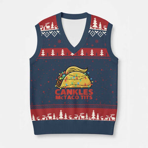 Taco Trump Mexican Xmas V-Neck Knit Sweater Vest Cankles McTaco Tits TS14 Navy Red Print Your Wear