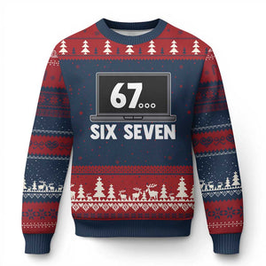 67 Six Seven Meme Ugly Christmas Sweater Funny Tech Support TS14 Navy Red Print Your Wear