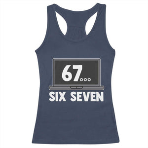 67 Six Seven Meme Racerback Tank Top Funny Tech Support TS14 Navy Print Your Wear