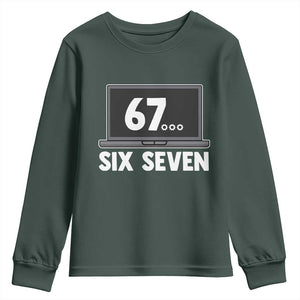 67 Six Seven Meme Youth Sweatshirt Funny Tech Support TS14 Dark Forest Green Print Your Wear