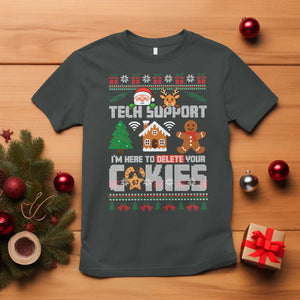 Funny Tech Support Christmas T Shirt I Am Here To Delete Your Cookies TS14 Dark Heather Print Your Wear