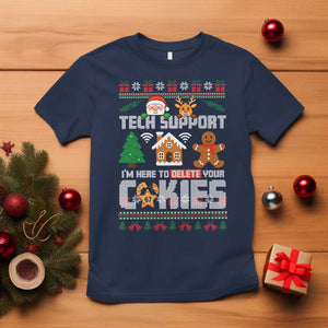 Funny Tech Support Christmas T Shirt I Am Here To Delete Your Cookies TS14 Navy Print Your Wear