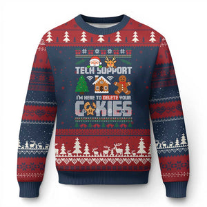 Funny Tech Support Xmas Ugly Christmas Sweater I Am Here To Delete Your Cookies TS14 Navy Red Print Your Wear