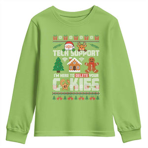Funny Tech Support Christmas Youth Sweatshirt I Am Here To Delete Your Cookies TS14 Lime Print Your Wear
