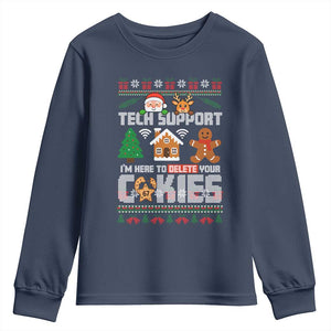 Funny Tech Support Christmas Youth Sweatshirt I Am Here To Delete Your Cookies TS14 Navy Print Your Wear